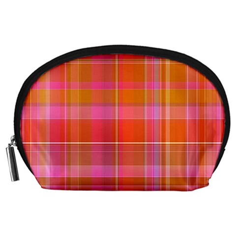 Pink Orange Madras Plaid Accessory Pouch (Large) from ArtsNow.com Front