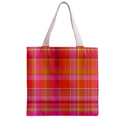 Pink Orange Madras Plaid Zipper Grocery Tote Bag from ArtsNow.com Front
