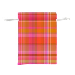 Pink Orange Madras Plaid Lightweight Drawstring Pouch (S) from ArtsNow.com Front