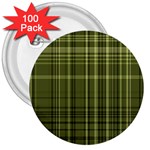 Green Madras Plaid 3  Buttons (100 pack) 