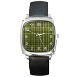 Green Madras Plaid Square Metal Watch