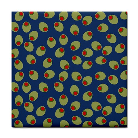 Green Olives With Pimentos Tile Coaster from ArtsNow.com Front
