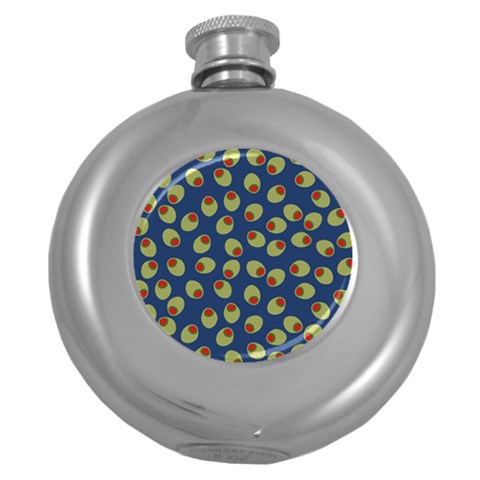 Green Olives With Pimentos Round Hip Flask (5 oz) from ArtsNow.com Front