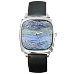 Blue Abstract Stripes Square Metal Watch