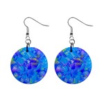 Blue Abstract Floral Paint Brush Strokes Mini Button Earrings