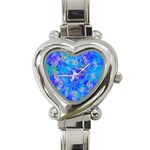 Blue Abstract Floral Paint Brush Strokes Heart Italian Charm Watch