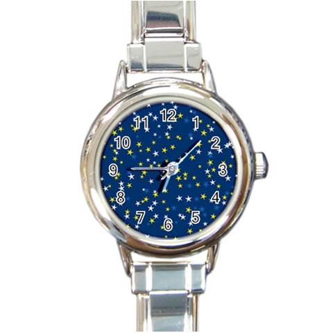 White Yellow Stars on Blue Color Round Italian Charm Watch from ArtsNow.com Front