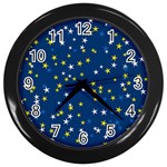 White Yellow Stars on Blue Color Wall Clock (Black)