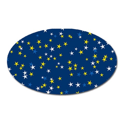 White Yellow Stars on Blue Color Oval Magnet from ArtsNow.com Front