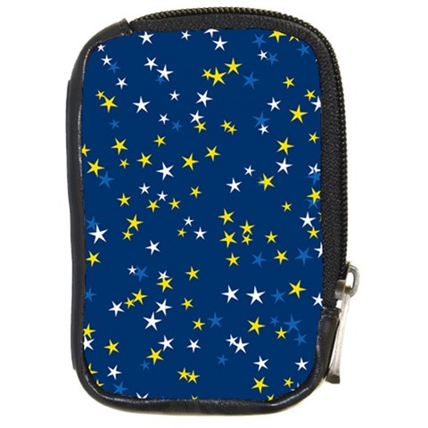 White Yellow Stars on Blue Color Compact Camera Leather Case from ArtsNow.com Front