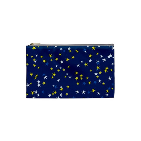 White Yellow Stars on Blue Color Cosmetic Bag (Small) from ArtsNow.com Front
