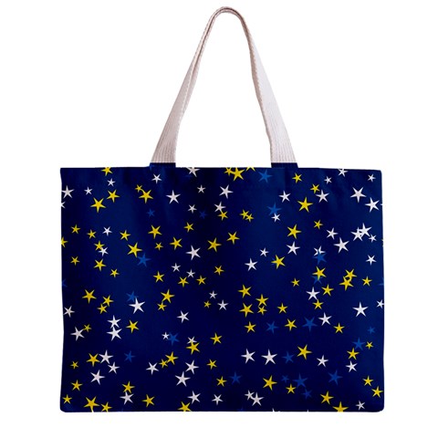 White Yellow Stars on Blue Color Zipper Mini Tote Bag from ArtsNow.com Front
