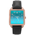 Aqua Blue and Teal Color Diamonds Rose Gold Leather Watch 