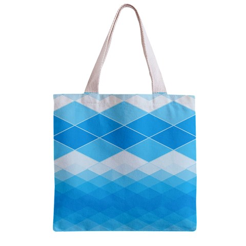 Light Blue and White Color Diamonds Zipper Grocery Tote Bag from ArtsNow.com Front