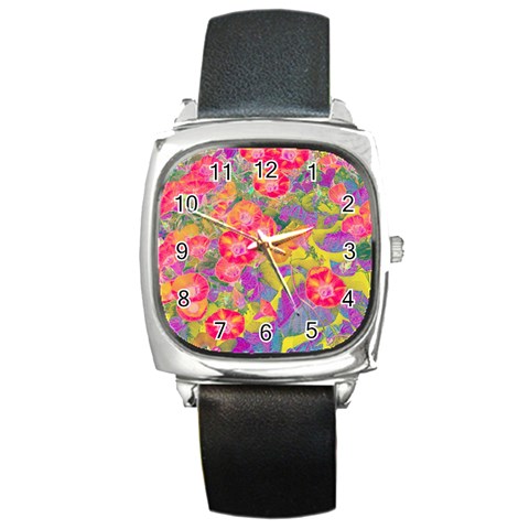 Red Liana Flower Square Metal Watch from ArtsNow.com Front