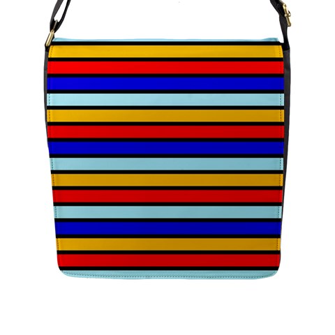 Red And Blue Contrast Yellow Stripes Flap Closure Messenger Bag (L) from ArtsNow.com Front