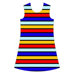 Red And Blue Contrast Yellow Stripes Kids  Short Sleeve Velvet Dress from ArtsNow.com Front