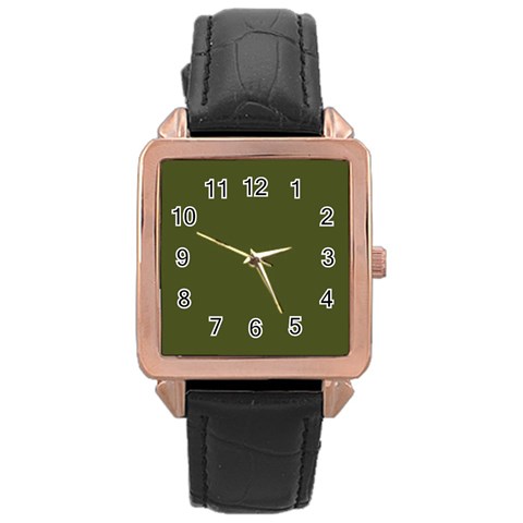 Army Green Solid Color Rose Gold Leather Watch  from ArtsNow.com Front