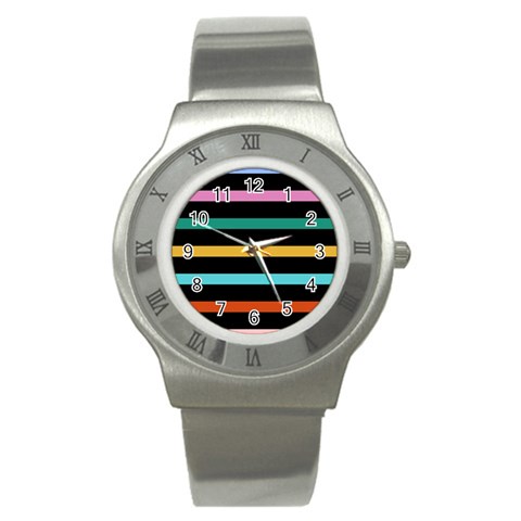 Colorful Mime Black Stripes Stainless Steel Watch from ArtsNow.com Front