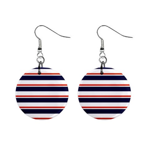 Red With Blue Stripes Mini Button Earrings from ArtsNow.com Front