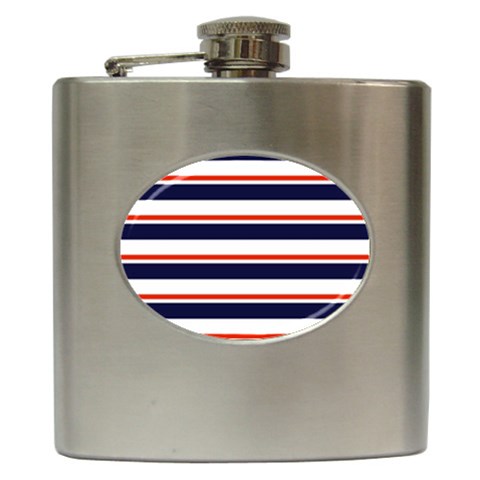 Red With Blue Stripes Hip Flask (6 oz) from ArtsNow.com Front