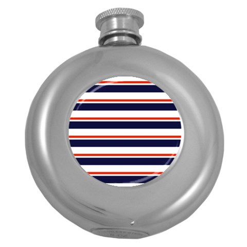 Red With Blue Stripes Round Hip Flask (5 oz) from ArtsNow.com Front