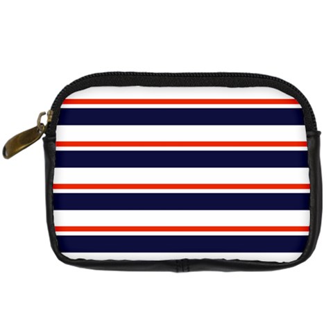 Red With Blue Stripes Digital Camera Leather Case from ArtsNow.com Front