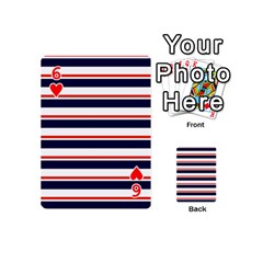 Red With Blue Stripes Playing Cards 54 Designs (Mini) from ArtsNow.com Front - Heart6