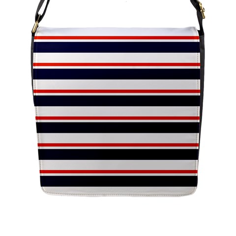 Red With Blue Stripes Flap Closure Messenger Bag (L) from ArtsNow.com Front