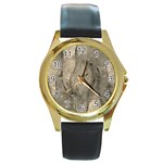 Abstract Tan Beige Texture Round Gold Metal Watch