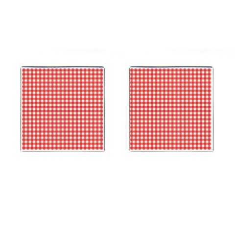 Red White Gingham Plaid Cufflinks (Square) from ArtsNow.com Front(Pair)