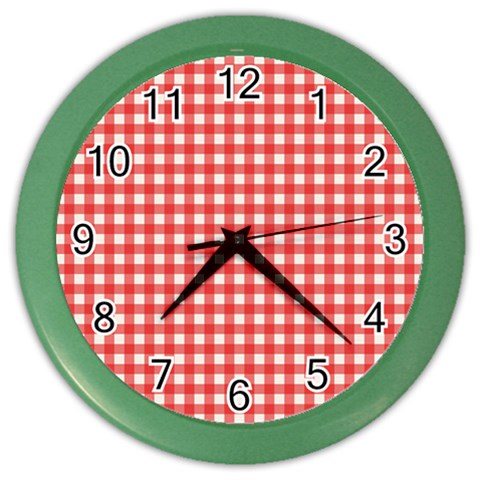 Red White Gingham Plaid Color Wall Clock from ArtsNow.com Front