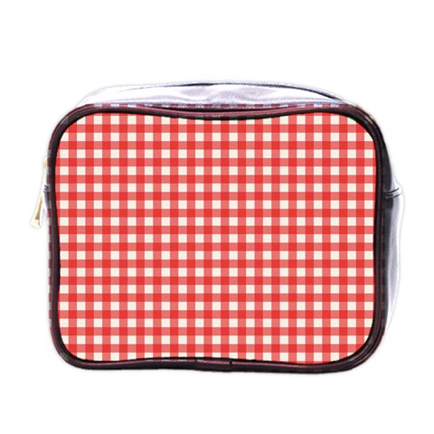 Red White Gingham Plaid Mini Toiletries Bag (One Side) from ArtsNow.com Front