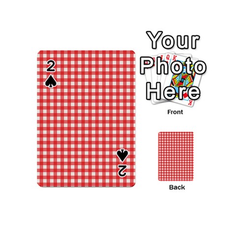 Red White Gingham Plaid Playing Cards 54 Designs (Mini) from ArtsNow.com Front - Spade2