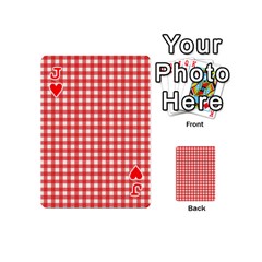 Jack Red White Gingham Plaid Playing Cards 54 Designs (Mini) from ArtsNow.com Front - HeartJ