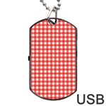 Red White Gingham Plaid Dog Tag USB Flash (Two Sides)