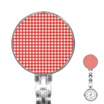 Red White Gingham Plaid Stainless Steel Nurses Watch