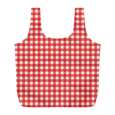 Red White Gingham Plaid Full Print Recycle Bag (L) from ArtsNow.com Front