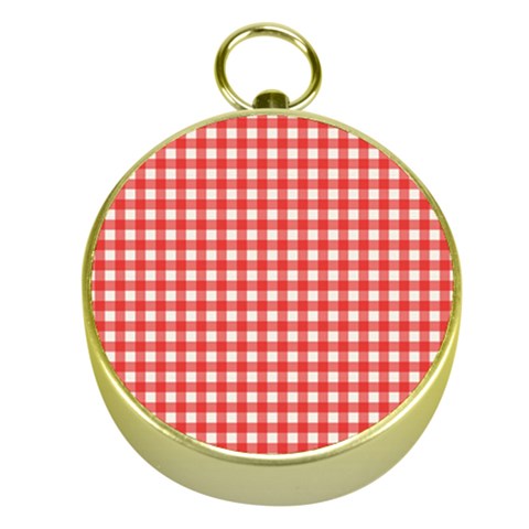 Red White Gingham Plaid Gold Compasses from ArtsNow.com Front