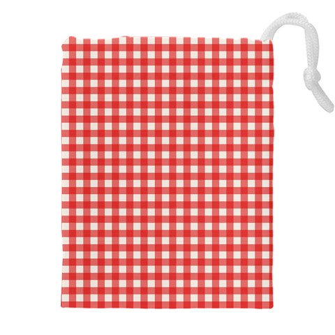 Red White Gingham Plaid Drawstring Pouch (4XL) from ArtsNow.com Front