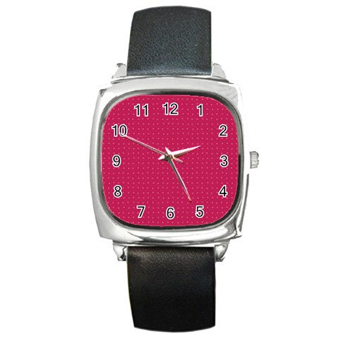 Rose Pink Color Polka Dots Square Metal Watch from ArtsNow.com Front