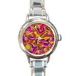 Colorful Boho Swirls Pattern Round Italian Charm Watch