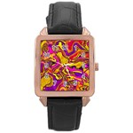 Colorful Boho Swirls Pattern Rose Gold Leather Watch 