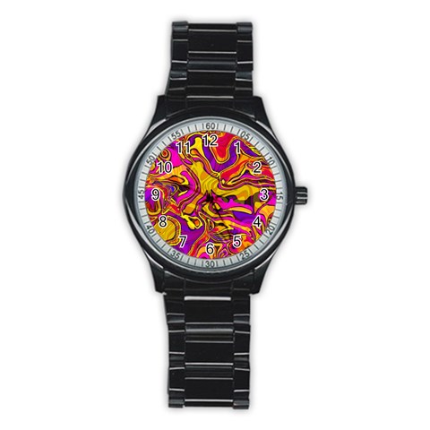 Colorful Boho Swirls Pattern Stainless Steel Round Watch from ArtsNow.com Front