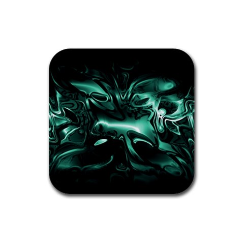 Biscay Green Black Abstract Art Rubber Square Coaster (4 pack)  from ArtsNow.com Front