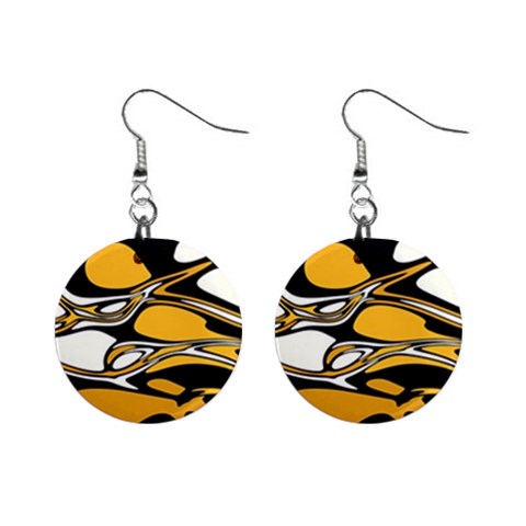 Black Yellow White Abstract Art Mini Button Earrings from ArtsNow.com Front