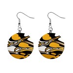 Black Yellow White Abstract Art Mini Button Earrings