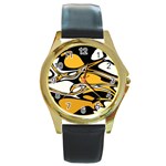 Black Yellow White Abstract Art Round Gold Metal Watch