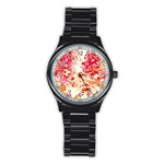 Red Orange Abstract Art Stainless Steel Round Watch