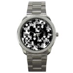 Black and White Jigsaw Puzzle Pattern Sport Metal Watch